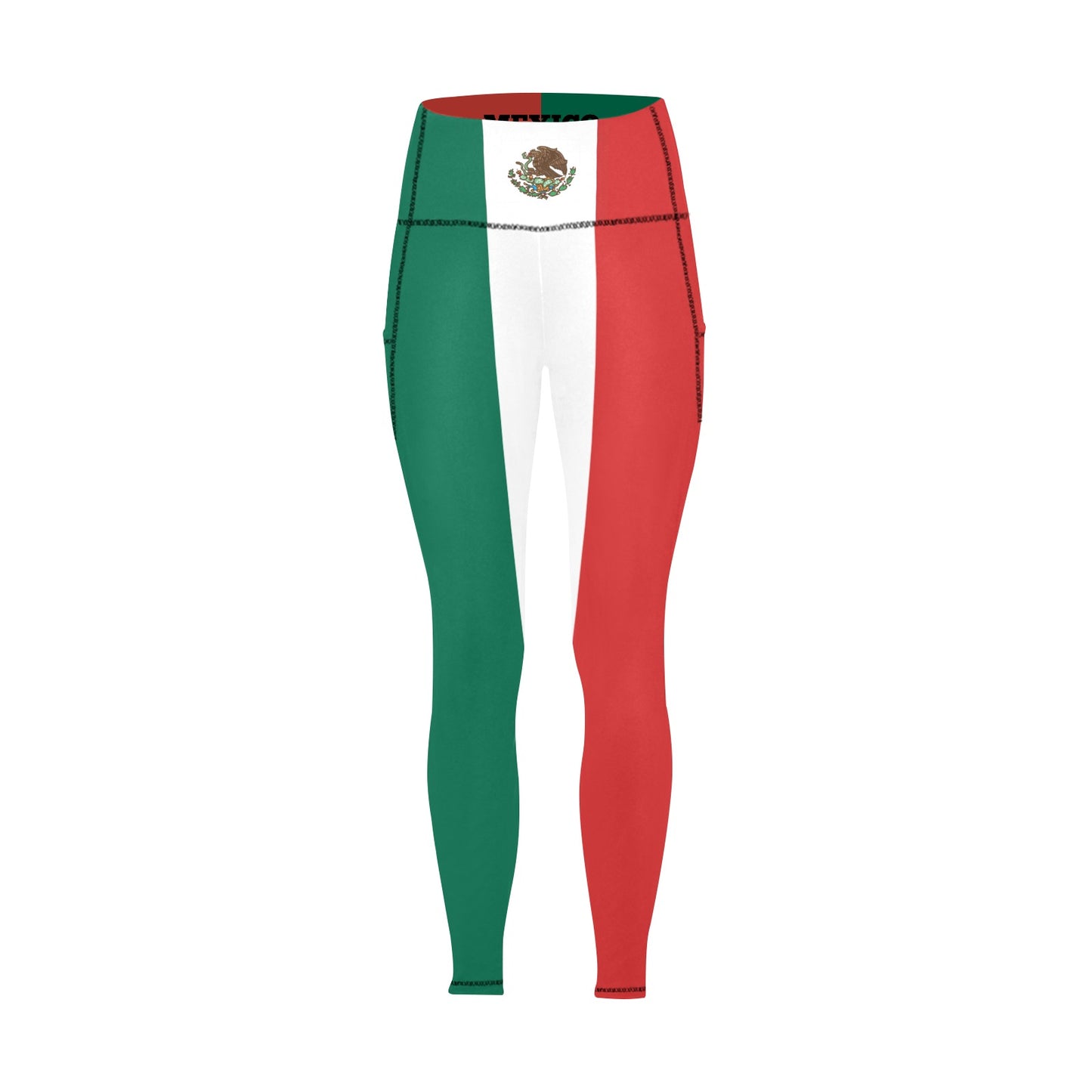 Mexico Flag Inspired Women’s High Waist Leggings with Pockets