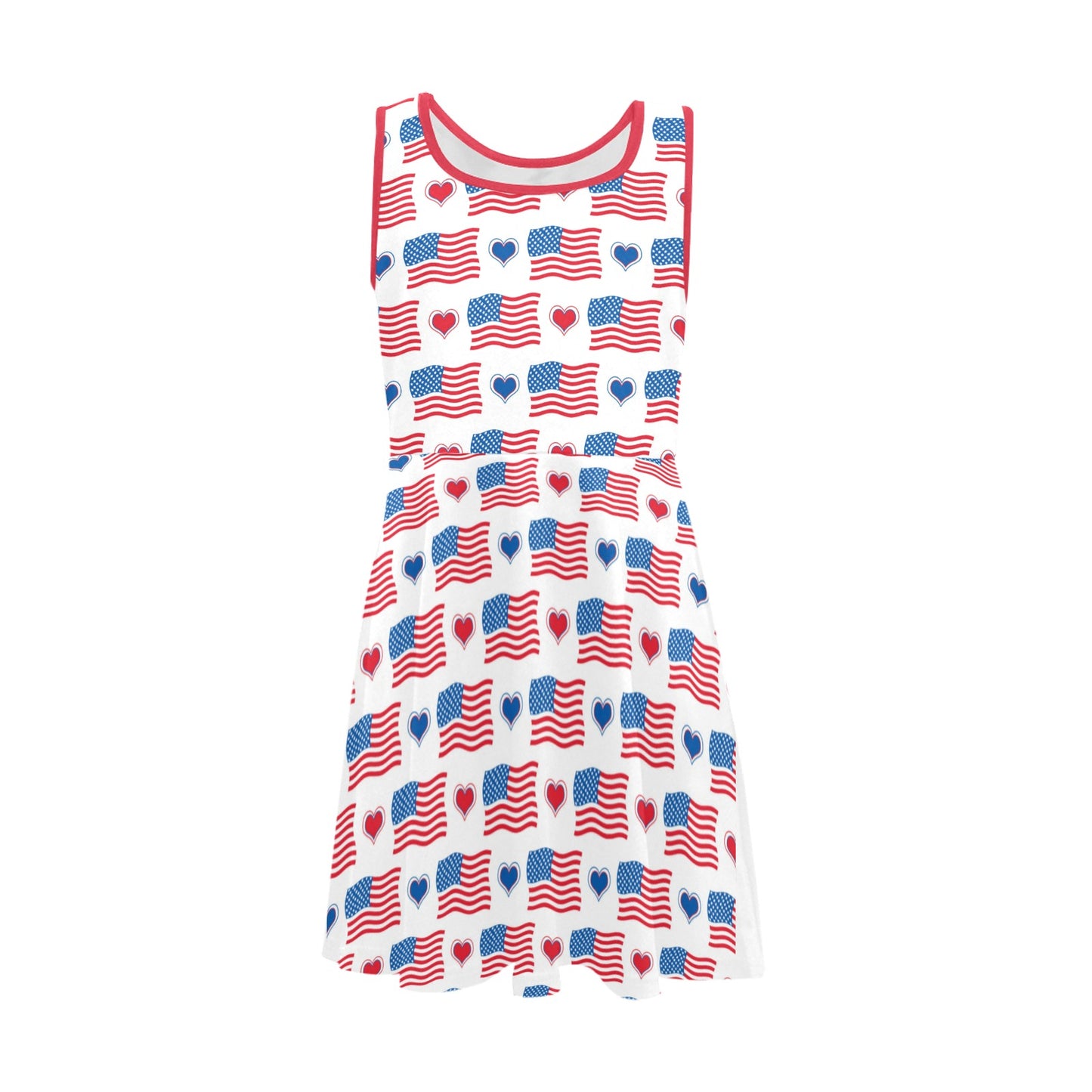 USA/American Flag Inspired Flag and Hearts Pattern Girls' Sleeveless Sundress| Ships from USA