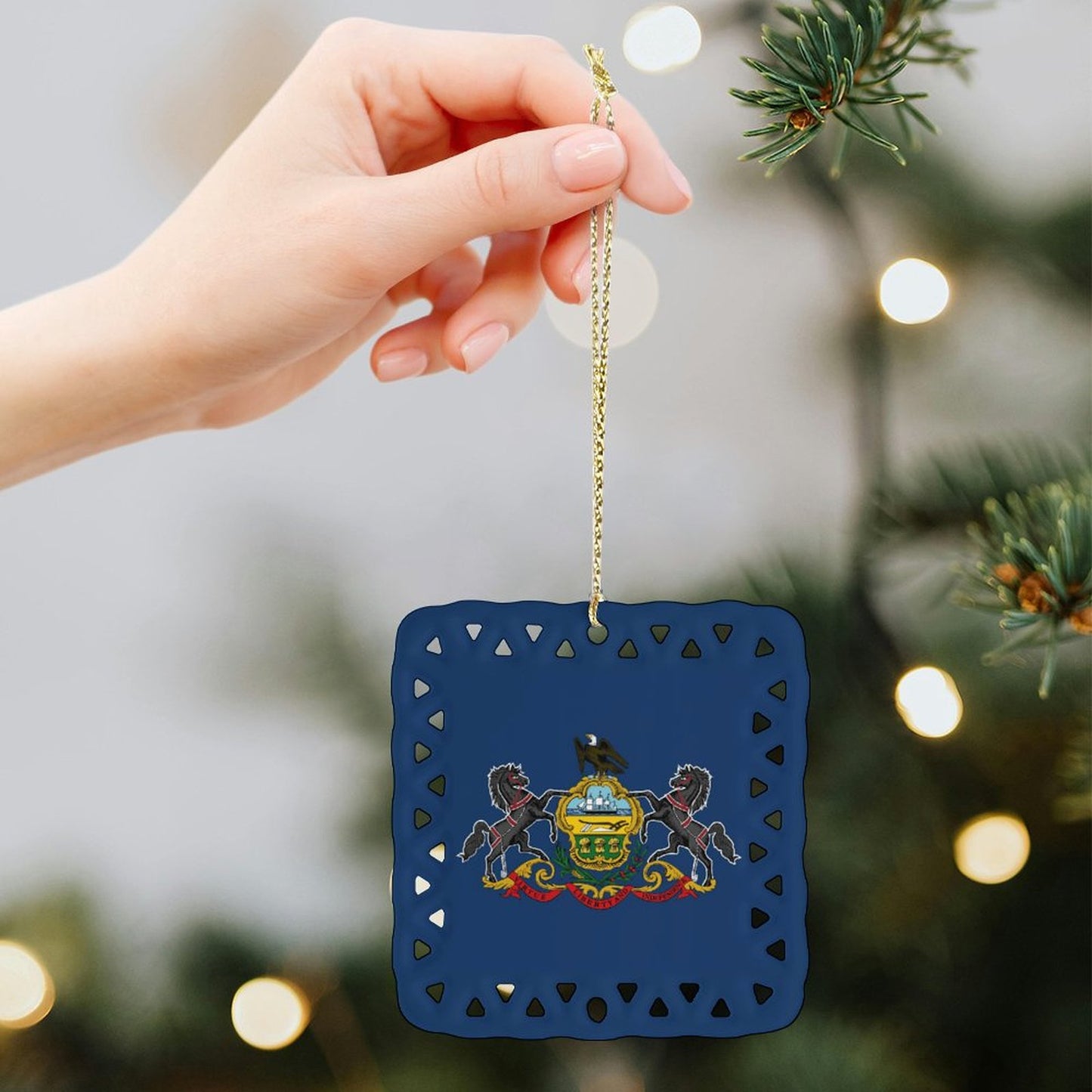 Pennsylvania Flag Inspired Square Ceramic Ornament Made in the USA