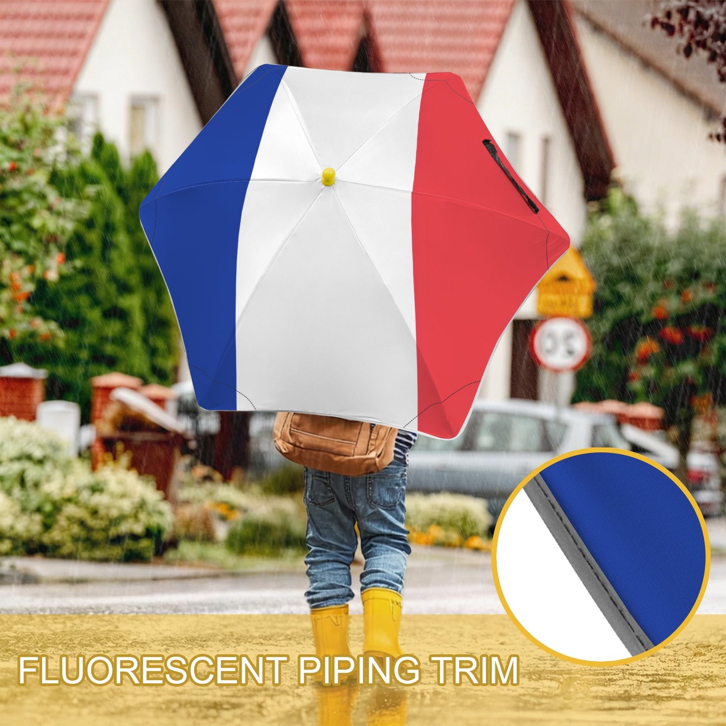 France Flag Inspired Kids Safe Round Corner Umbrella