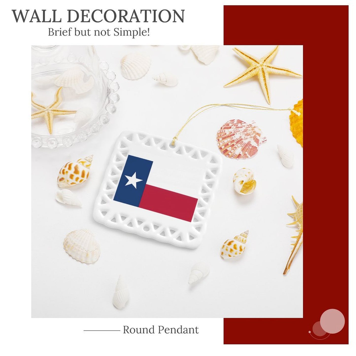 Texas Flag Inspired Square Ceramic Ornament Made in the USA