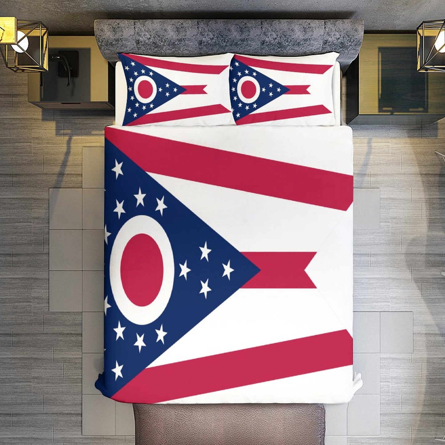Ohio Flag Inspired 3-Piece Bedding Set (1 Duvet Cover + 2 Pillow Shams) – 102"×90"