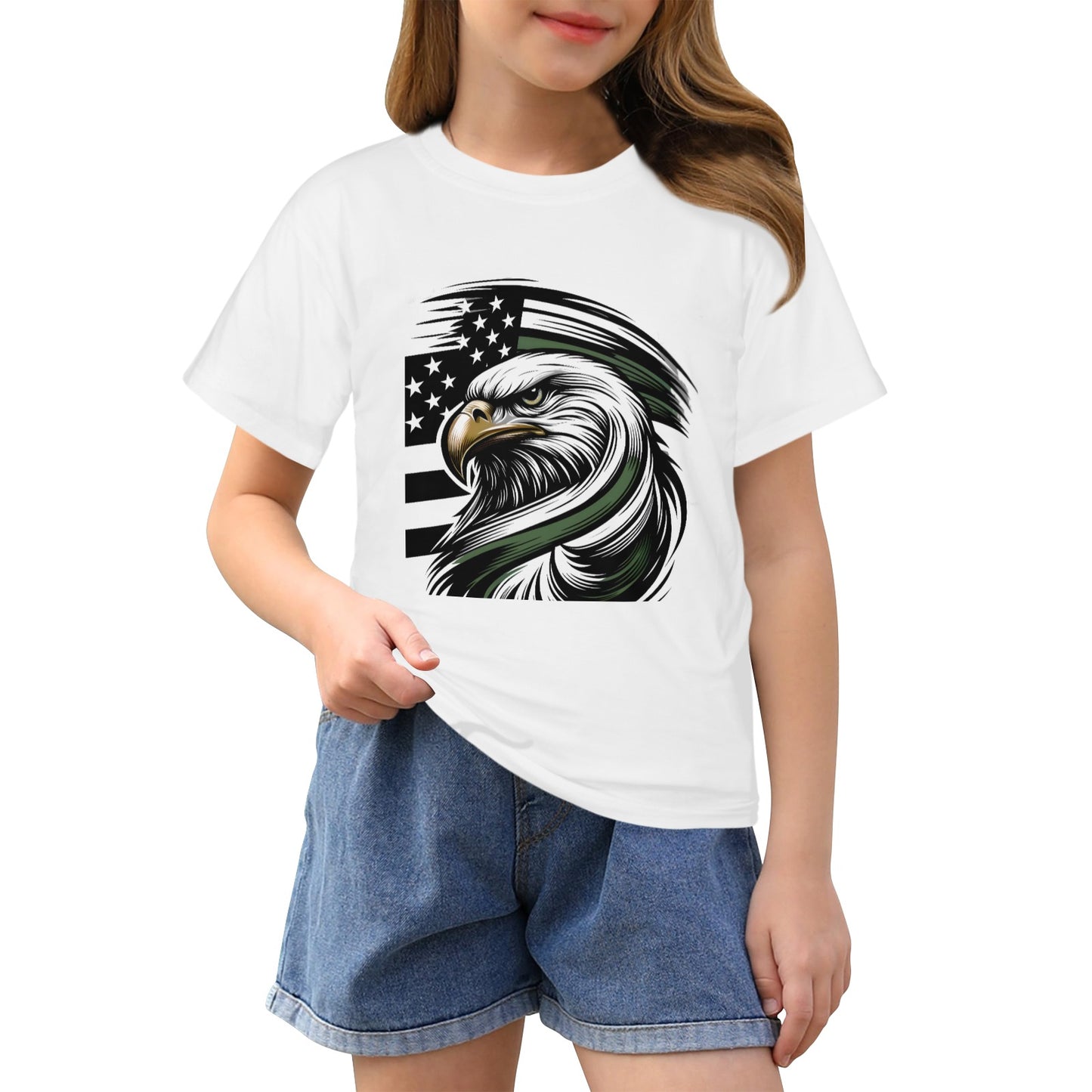 Thin Green Line Flag Eagle Girls T-Shirt Made in the USA