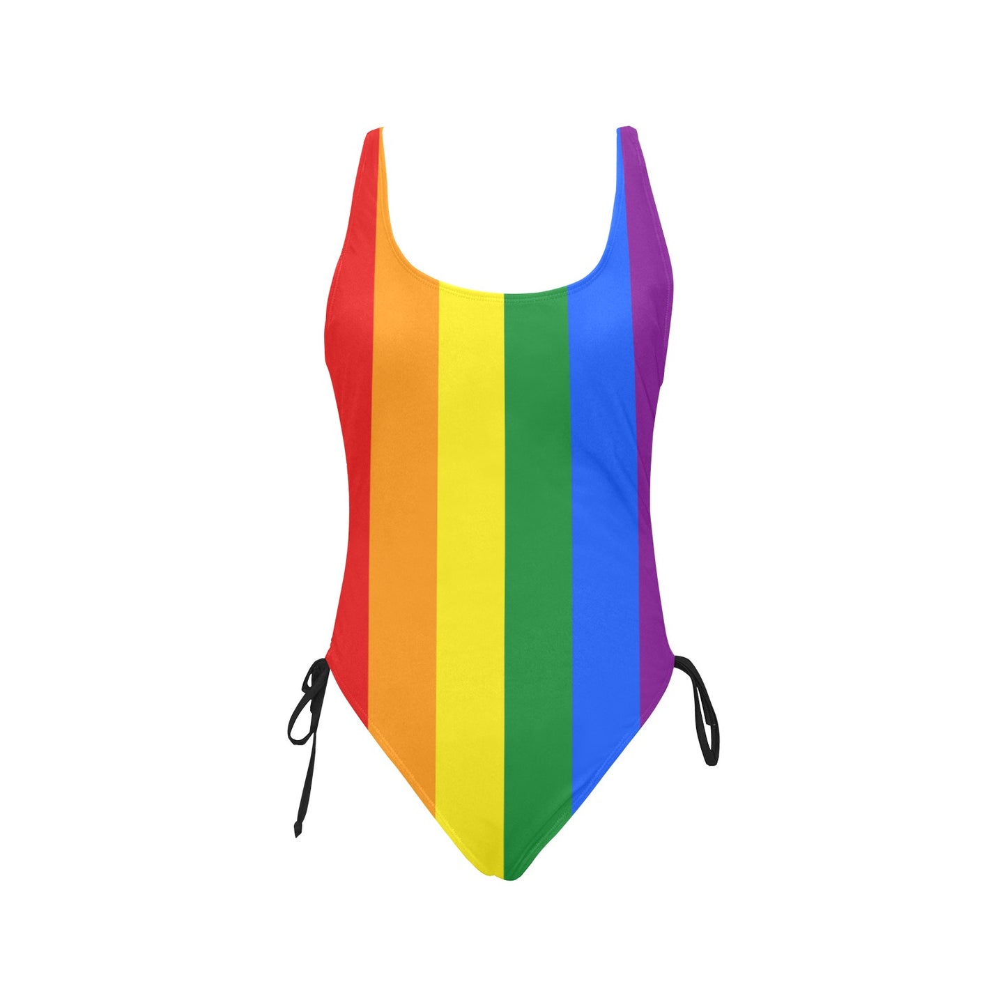 Rainbow Flag Inspired Drawstring Side One-Piece Swimsuit