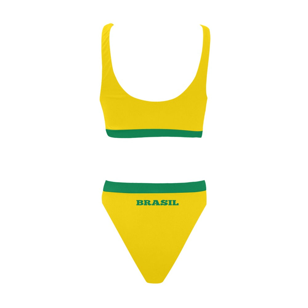 Brazil Flag Inspired Sport Top & High-Waisted Bikini Swimsuit