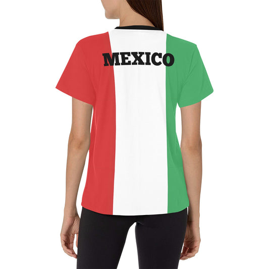 Mexico Flag Inspired Women's All Over Print Crew Neck T-Shirt(T40-2)(Made in Queens)