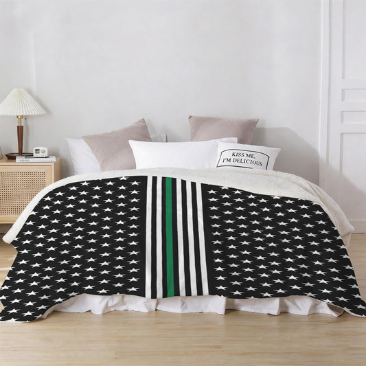 Thin Green Line Flag Inspired Style-2 Sherpa Fleece Blanket 90" x 108" | Prtinted in the USA