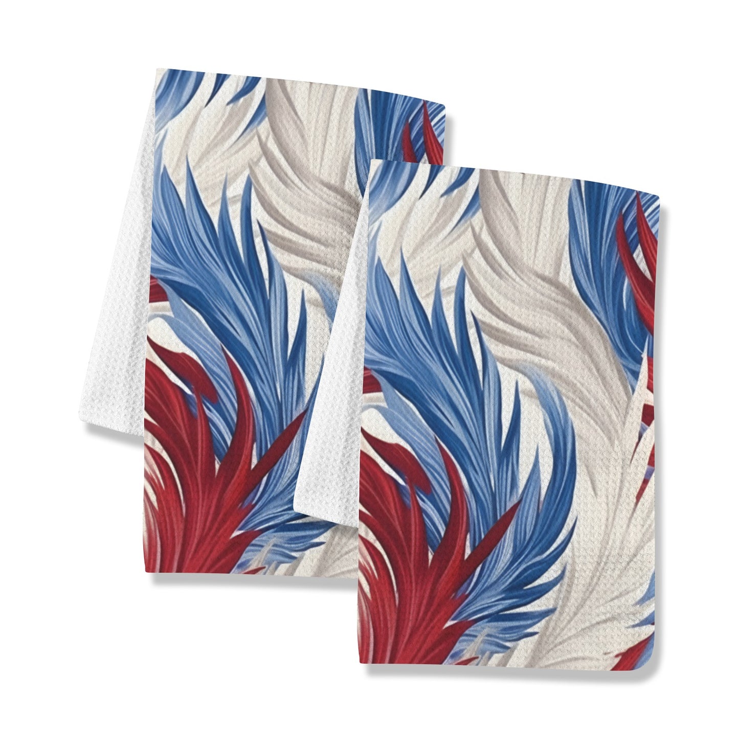 USA/American Flag Inspired Red, White & Blue Feather Pattern Kitchen Towel 40X60cm (Pack of 2) (Made in the USA)