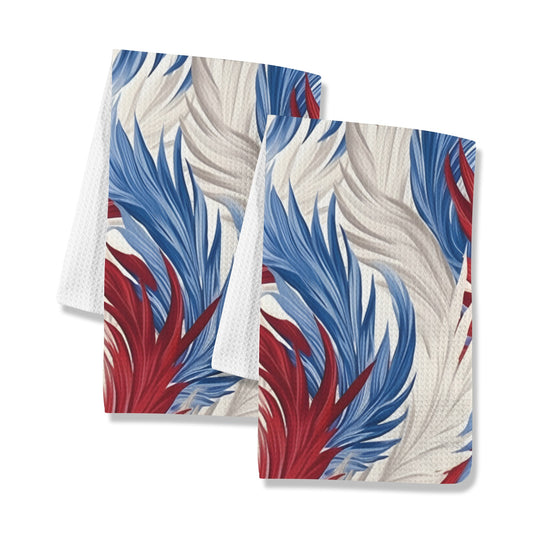 USA/American Flag Inspired Red, White & Blue Feather Pattern Kitchen Towel 40X60cm (Pack of 2) (Made in the USA)