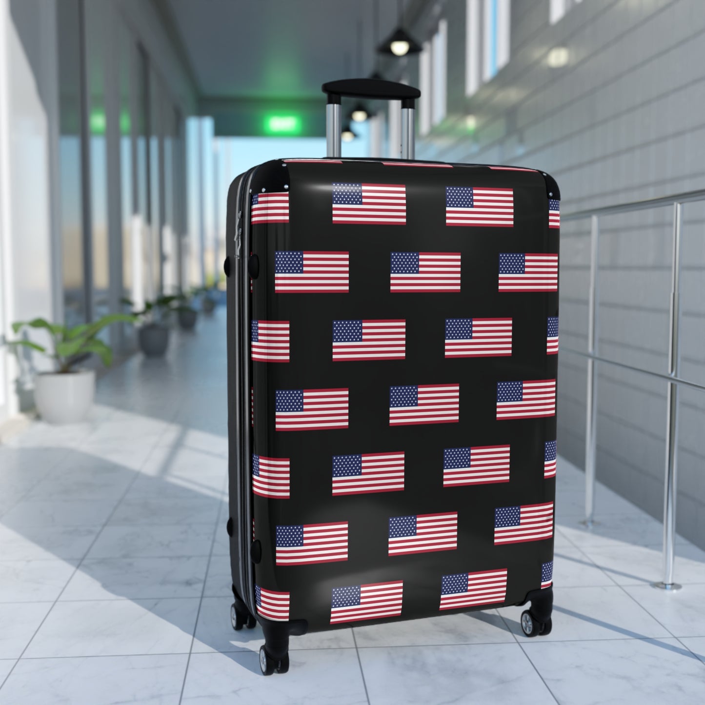 USA/American Flag Inspired Pattern on Black, Suitcase