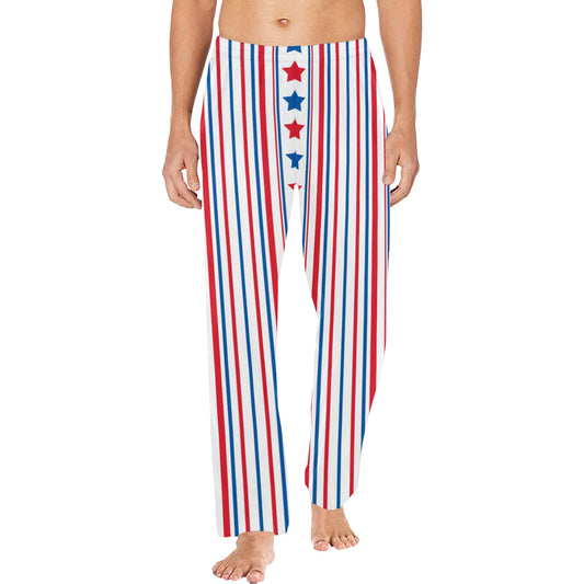 USA/American Flag Inspired Stripe/Star Pattern Men’s Pajama Trousers with Pockets (Made in the USA)