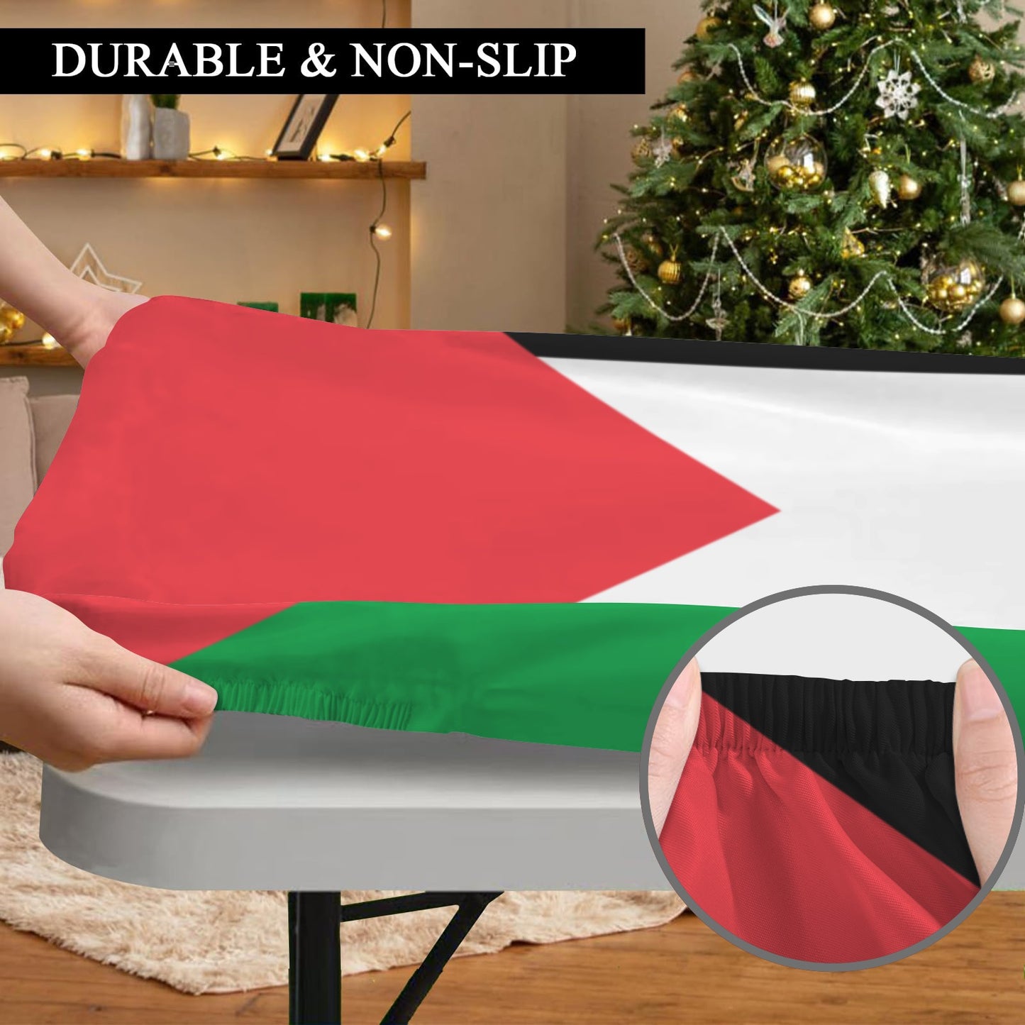 Palestine Flag Inspired Custom Elastic Fitted Tablecloth 72x30 inch (Made in the USA)