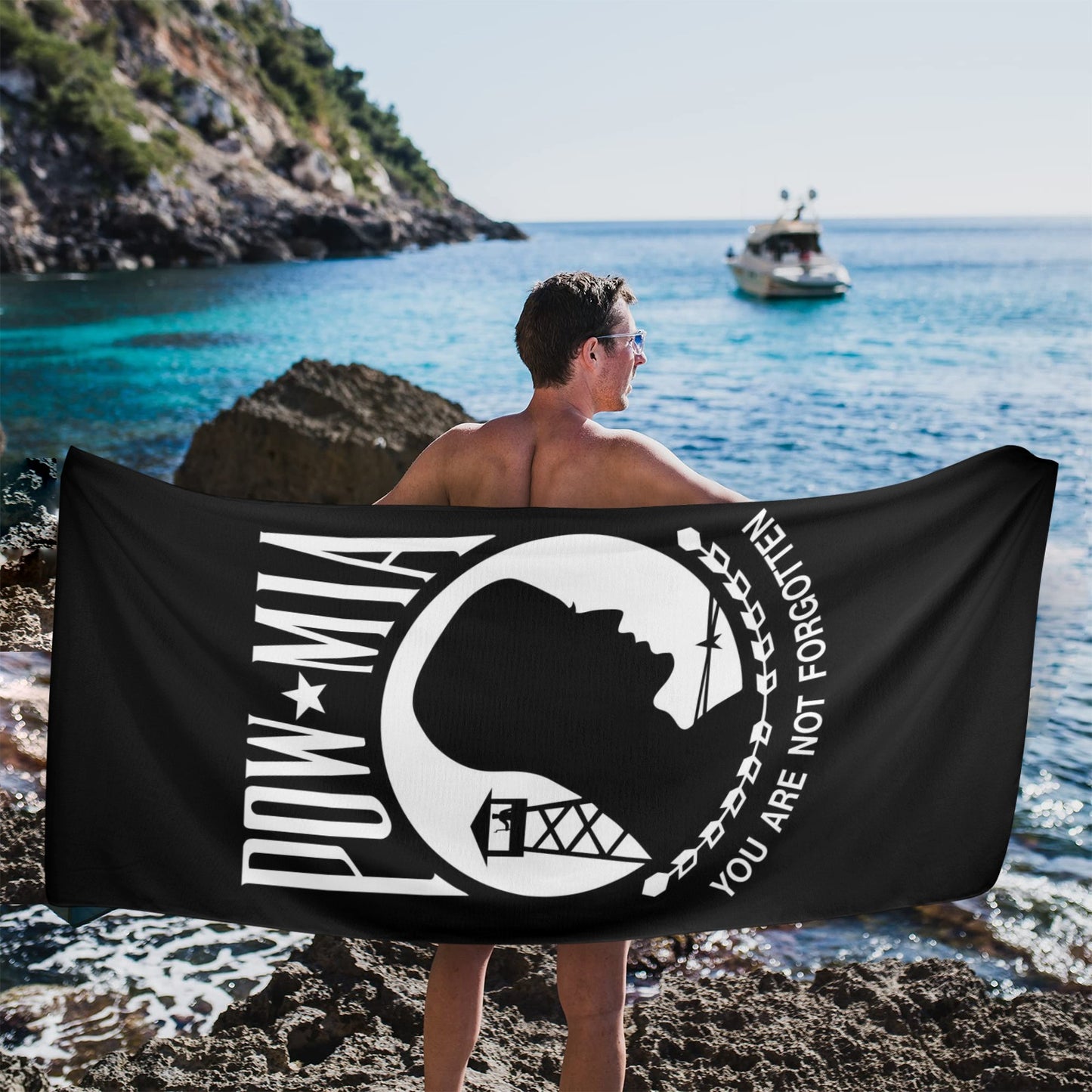 POW/MIA Flag Inspired Beach Towel 31"x71" (Made in the USA)