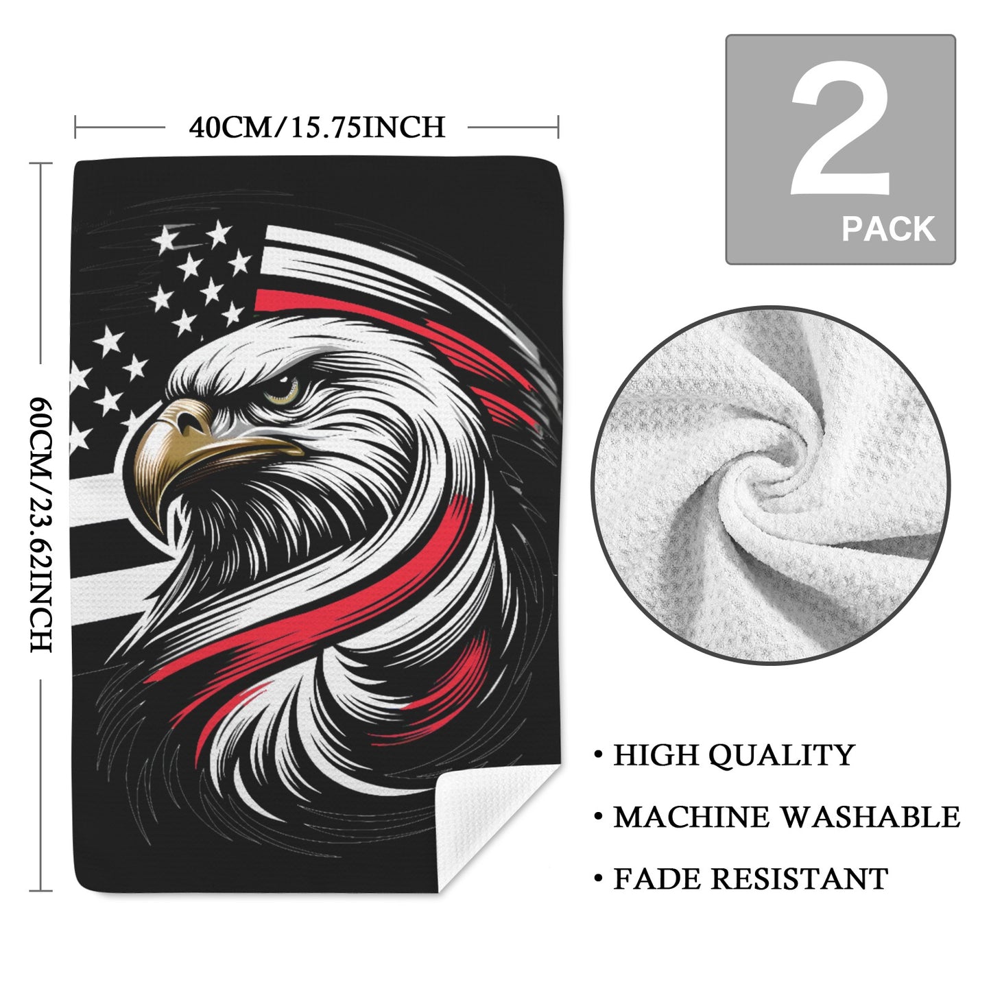 Thin Red Line Flag Inspired Eagle Kitchen Towel 40X60cm (Pack of 2) (Made in the USA)