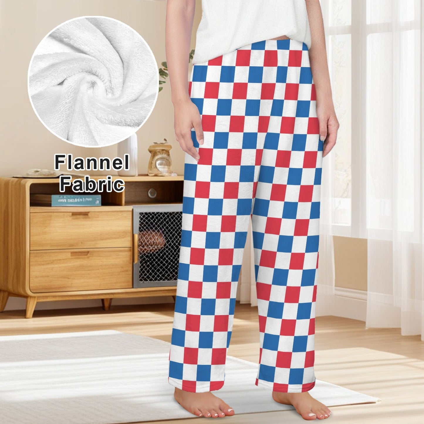 USA/American Flag Inspired Checkered Pattern Women's Flannel Pajama Trousers Made in the USA