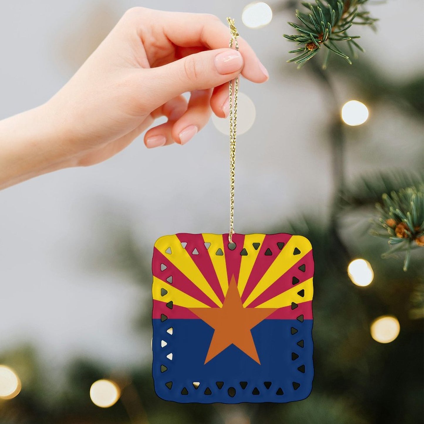 Arizona Flag Inspired Square Ceramic Ornament Made in the USA