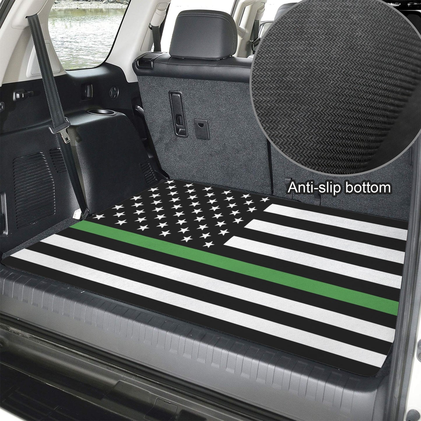 Thin Green Line Flag Inspired Car Trunk Mat 100 × 75 cm / 39.4 × 30 in Printed in the USA
