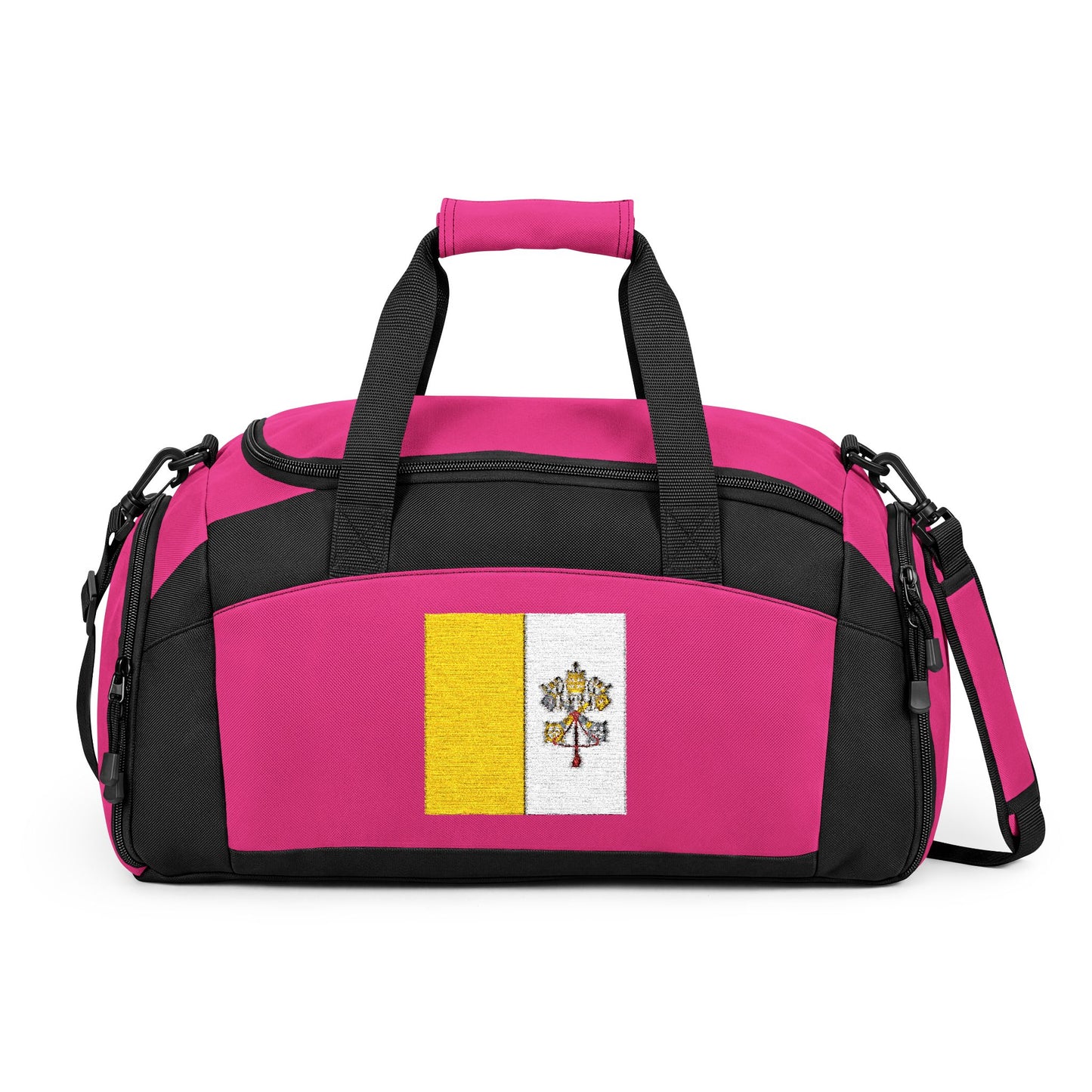 Vatican City Flag Gym Bag — Black Duffle with Embroidered Vatican City Flag