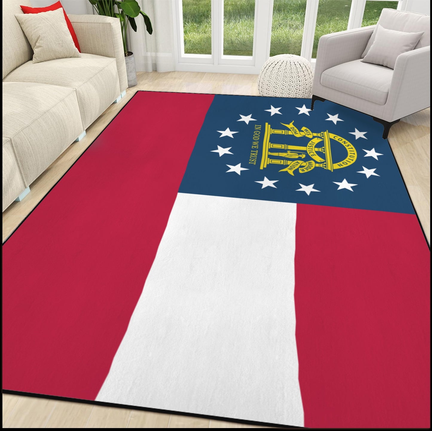 Georgia Flag Inspired 84x60 Inch Area Rug with Black Binding (Made in the USA)
