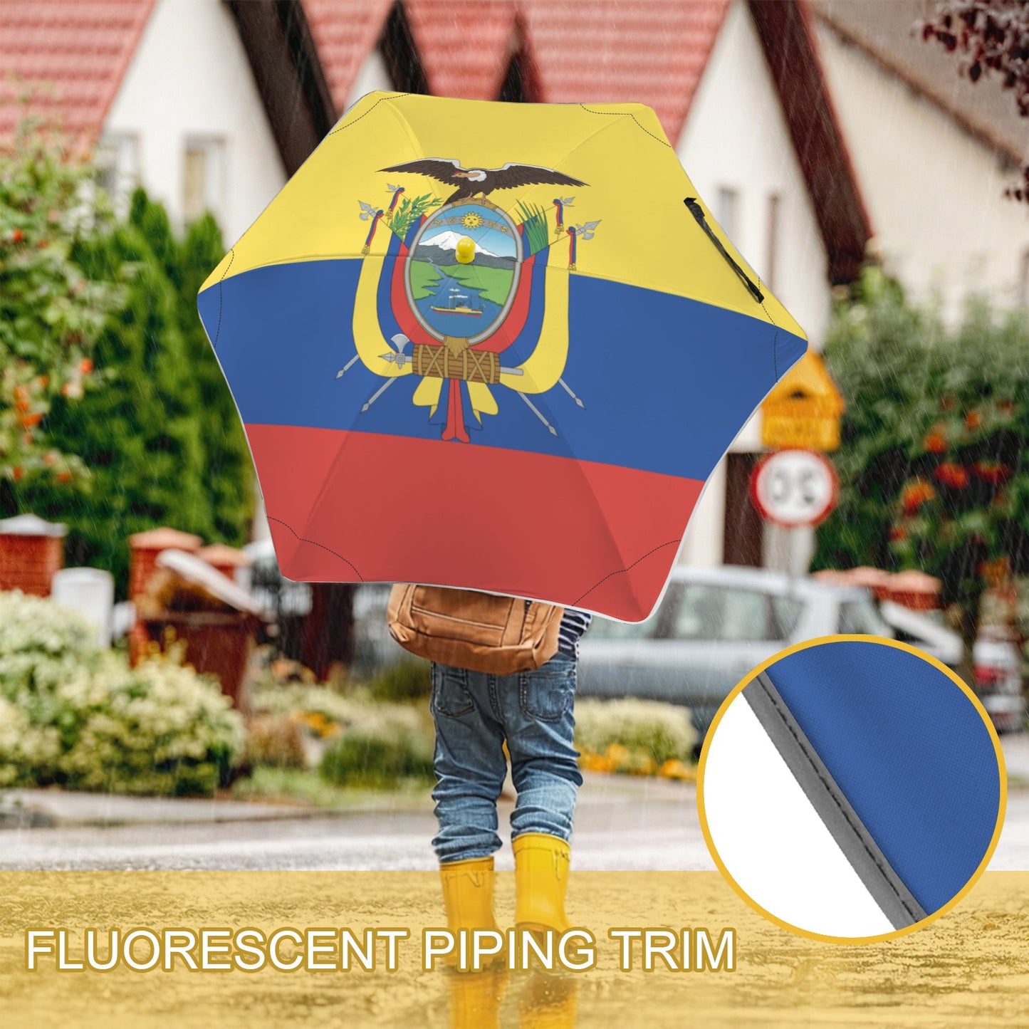 Ecuador Flag Inspired Kids Safe Round Corner Umbrella