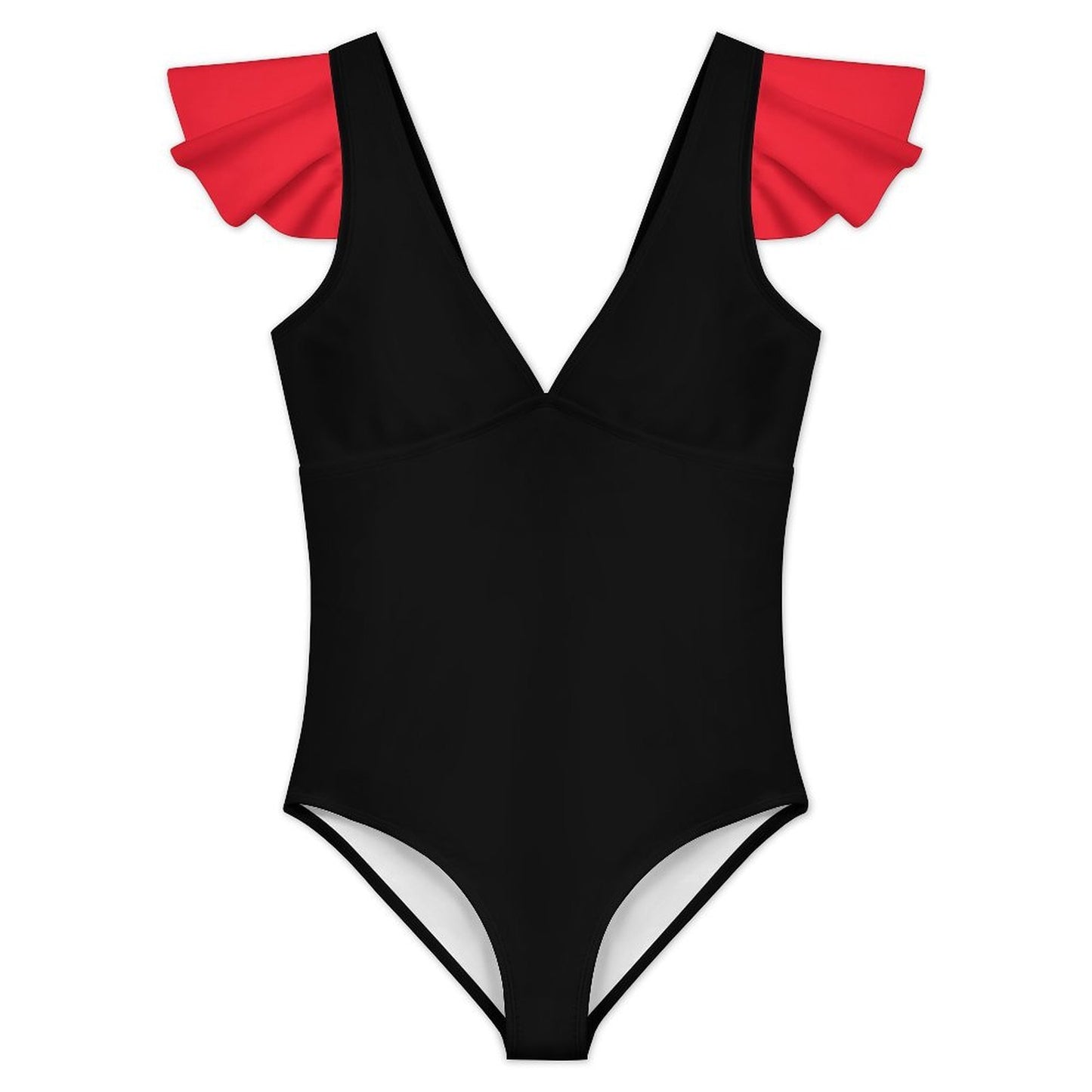 Thin Red Line Flag Inspired Style-2 Women's V-neck Ruffle Sleeve One Piece Swimsuit
