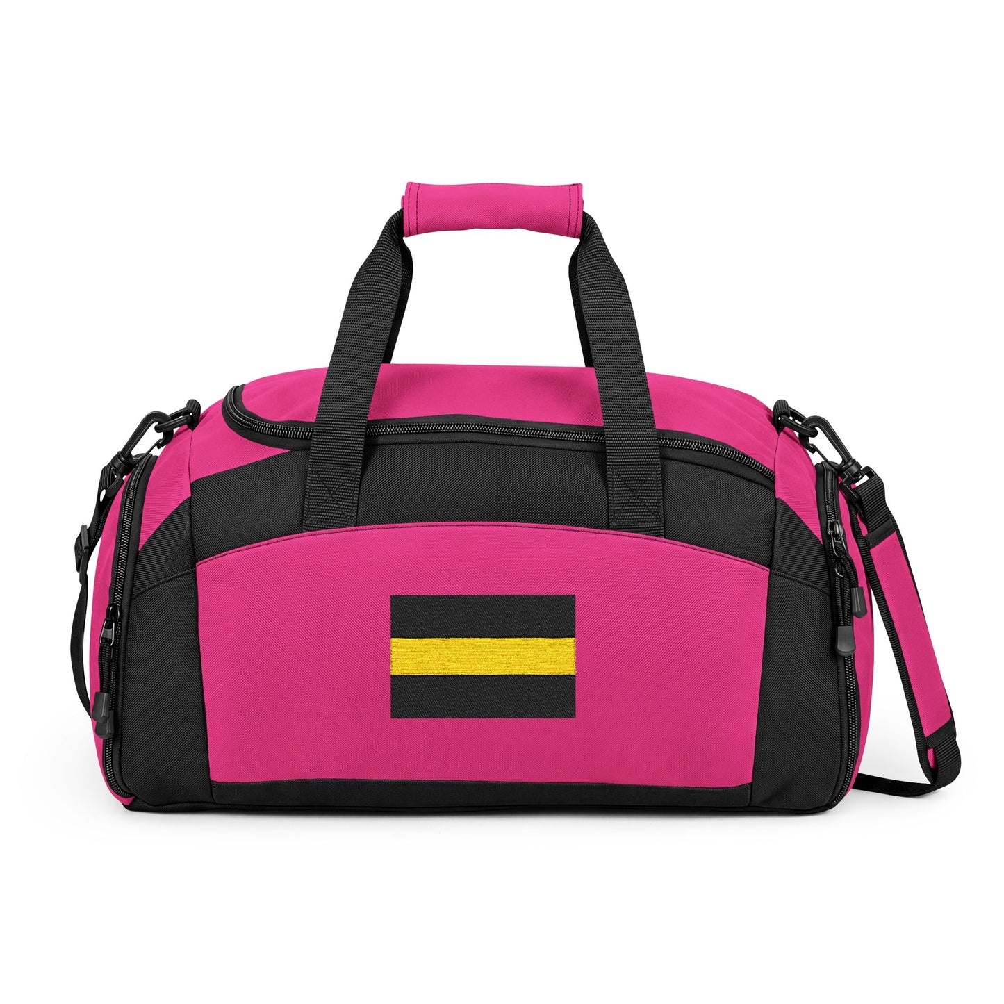 Thin Gold Line Flag Gym Bag — Black Duffle with Embroidered Thin Gold Line Flag (Style-2)