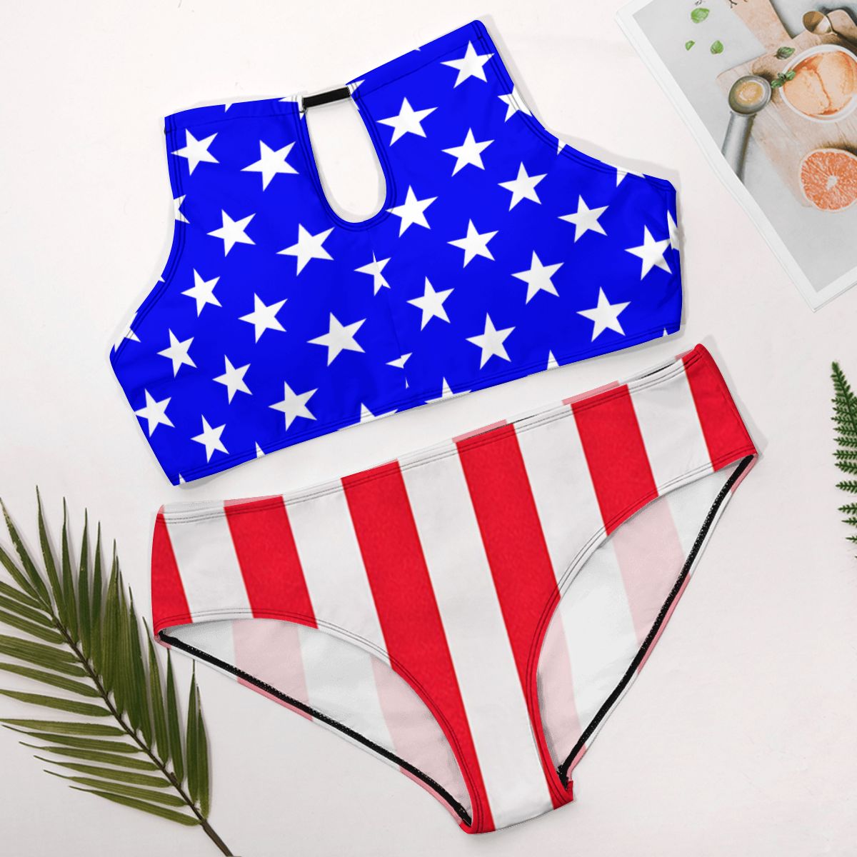 USA/American Flag Inspired Plus Size High Waisted Bikini