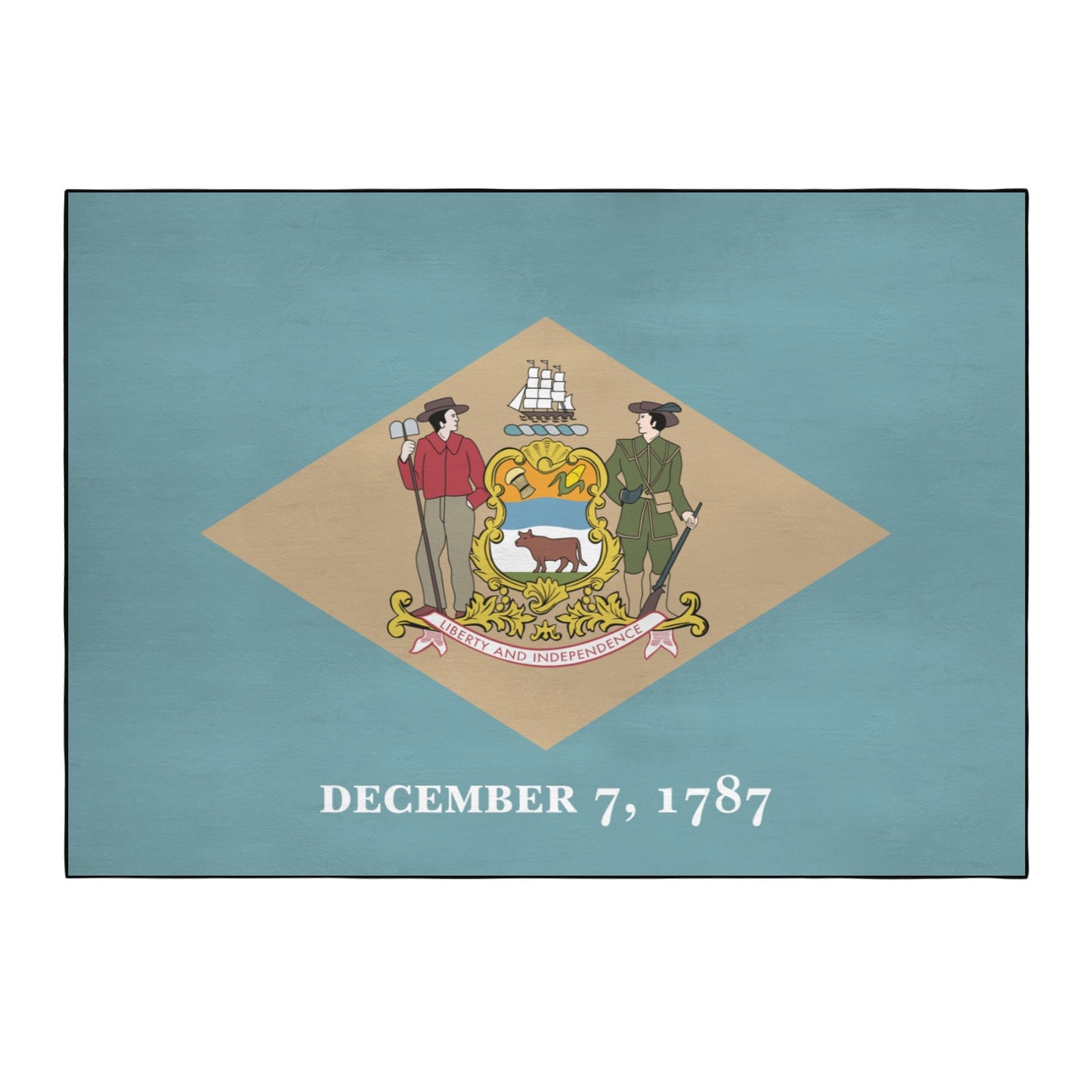Delaware Flag Inspired 84x60 Inch Area Rug with Black Binding (Made in the USA)