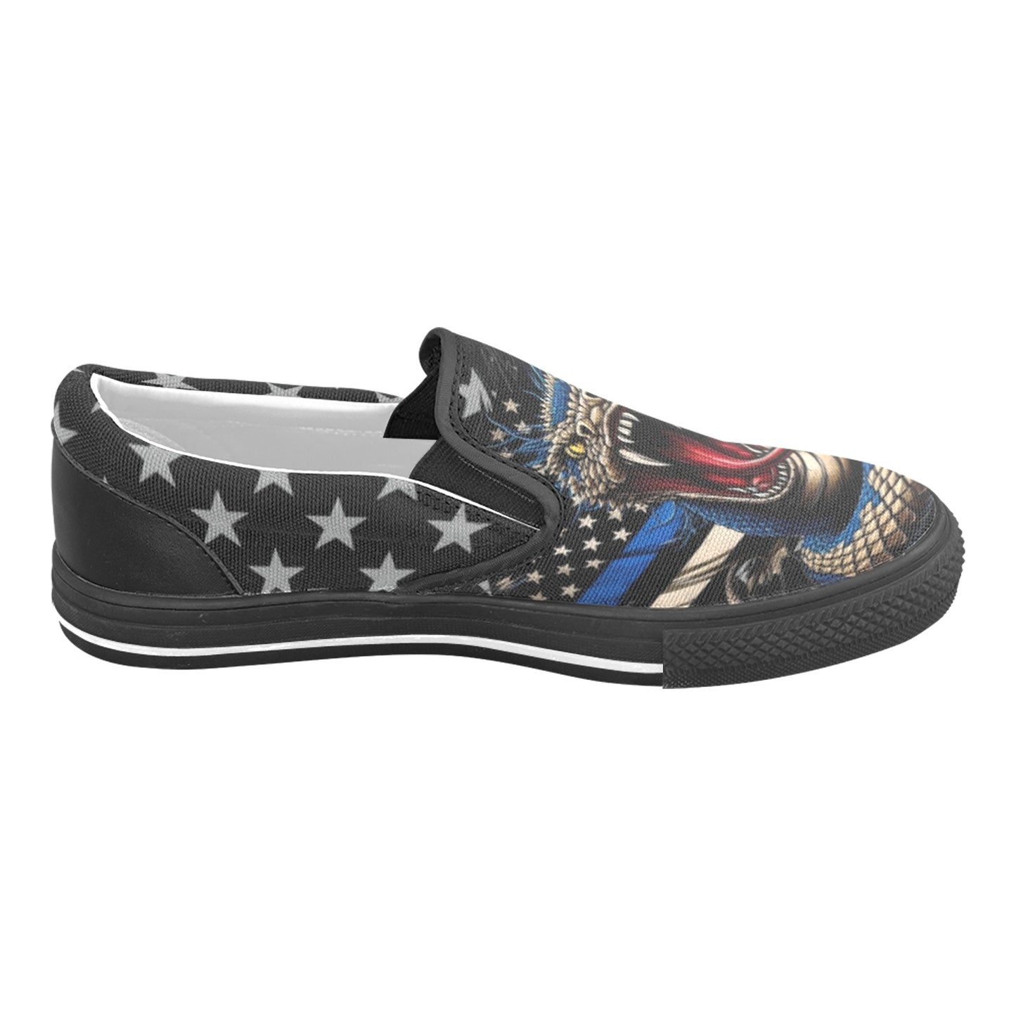 Thin Blue Line Flag Inspired Snake Slip-on Canvas Men's Shoes (Model019)(Two Shoes With Different Printing)