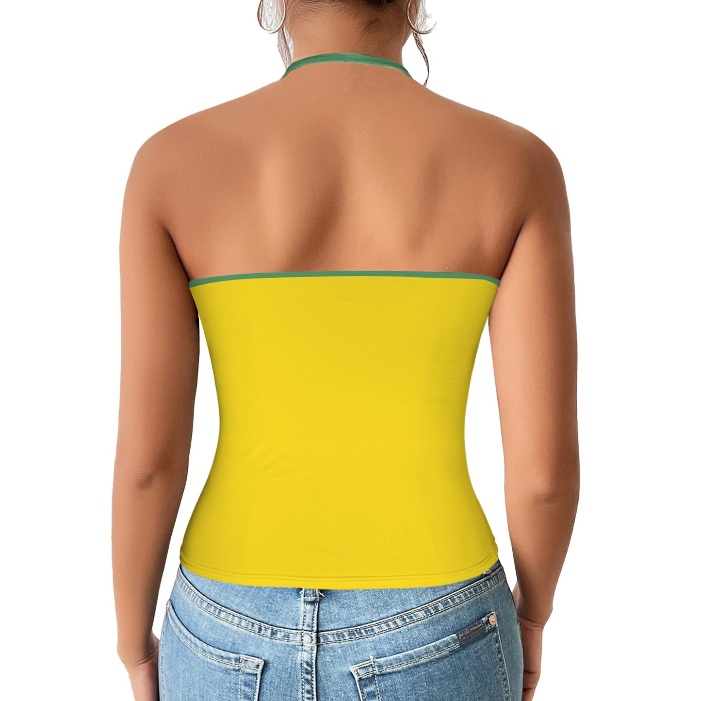 Brazil Flag Inspired V-neck Halter Open Back Tank Top