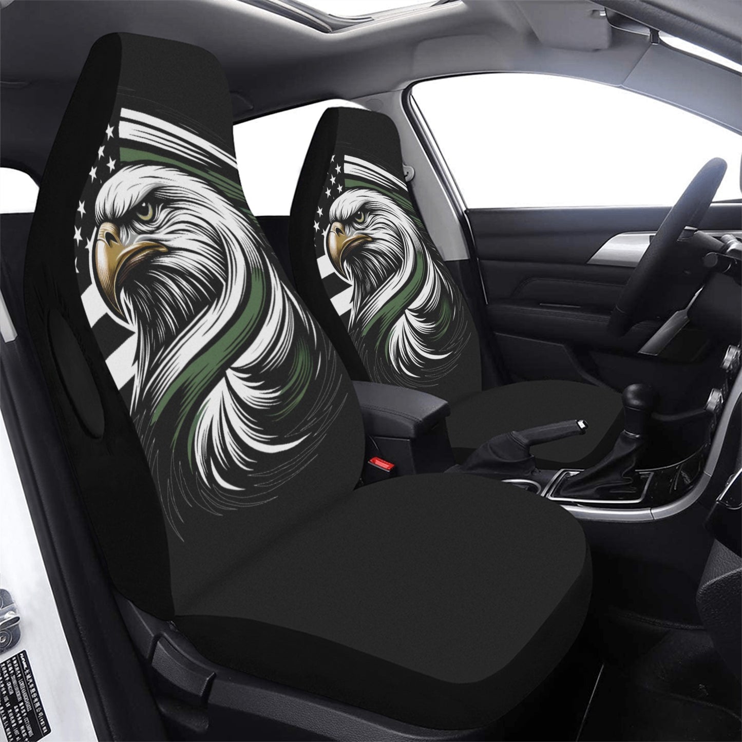 Thin Green Line Eagle Car Seat Cover Airbag Compatible(Set of 2)