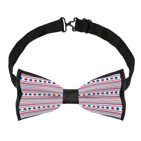 American Starstruck Bow Tie – Red White Blue Stripes with Red and Blue Stars - Luv My Flag