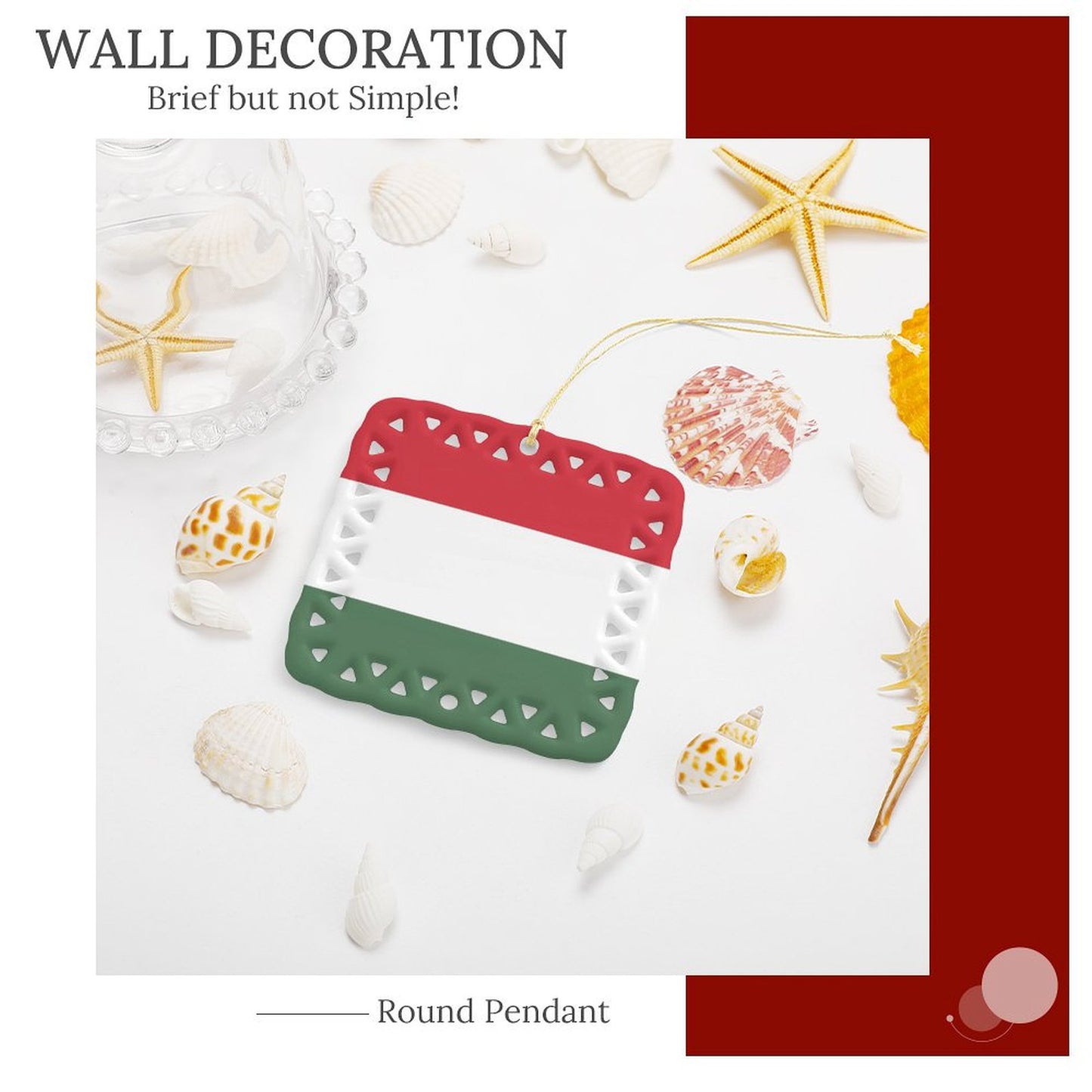 Hungary Flag Inspired Square Ceramic Ornament Made in the USA
