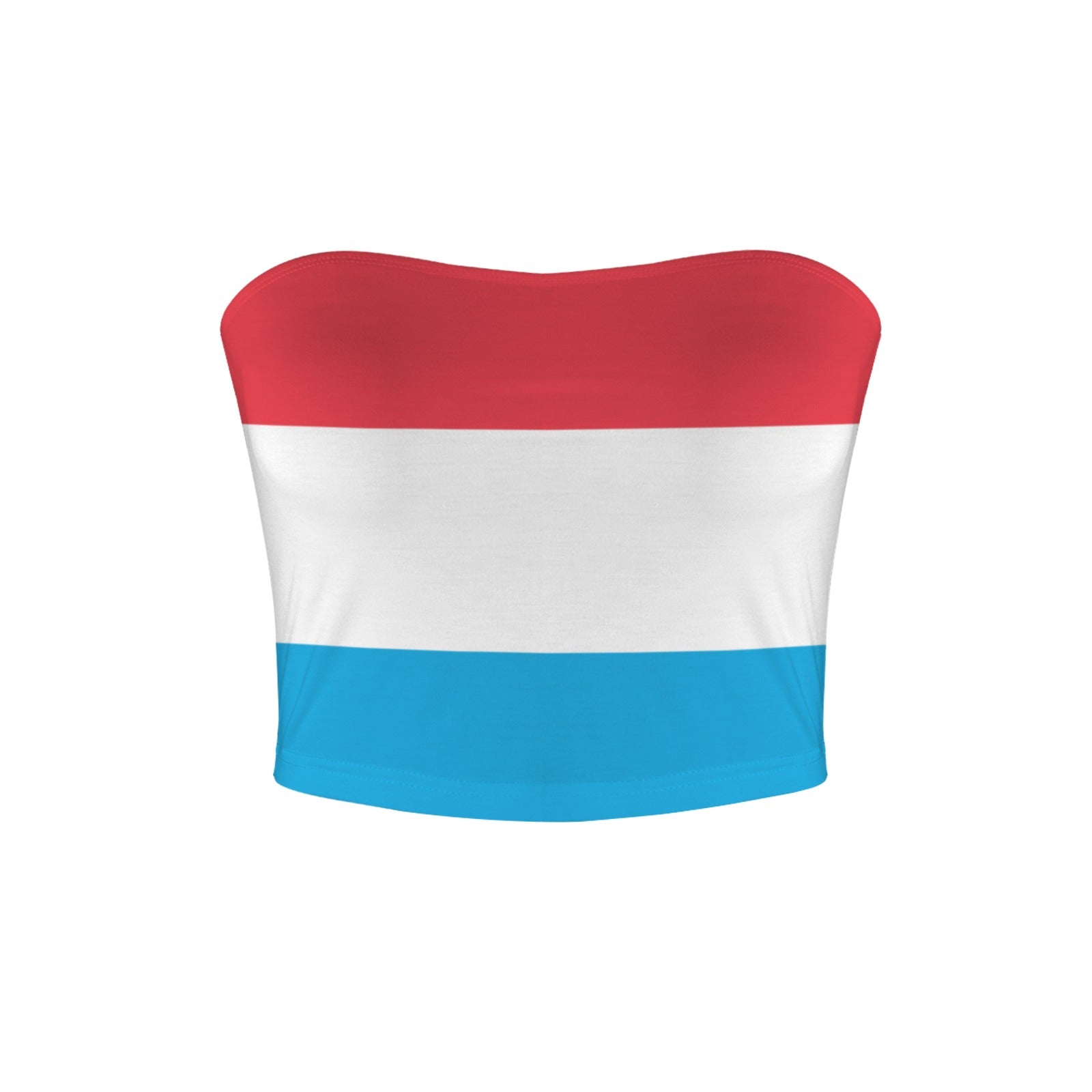 [Brand] bandeau top with red, white, and blue stripes.