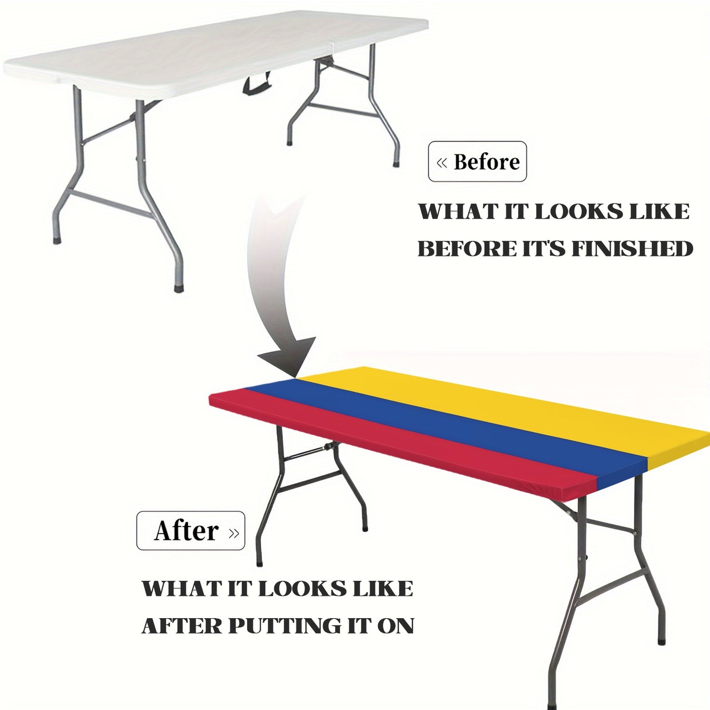 Colombia Flag Inspired Custom Elastic Fitted Tablecloth 72x30 inch (Made in the USA)