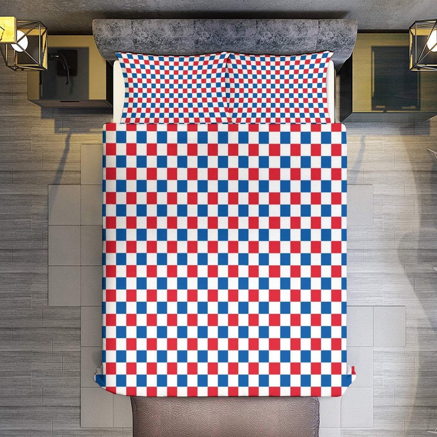 USA/American Flag Inspired Checkered Pattern 3-Piece Bedding Set (1 Duvet Cover + 2 Pillow Shams) – 102"×90"