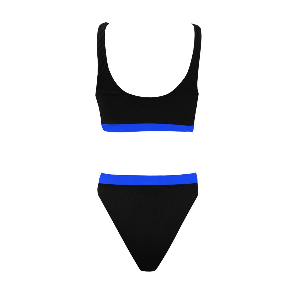 Thin Blue Line Flag Inspired Style-2 Sport Top & High-Waisted Bikini Swimsuit