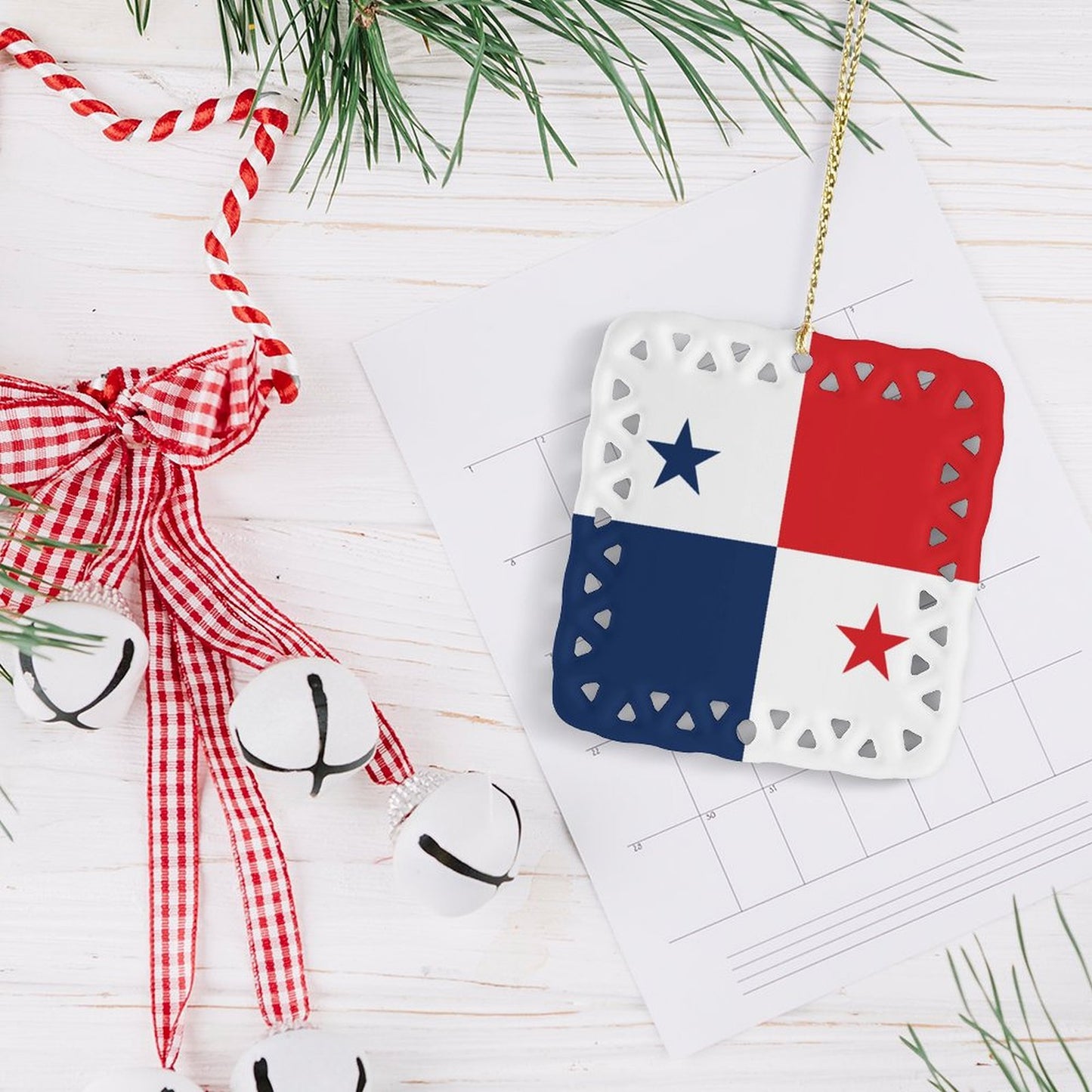 Panama Flag Inspired Square Ceramic Ornament Made in the USA