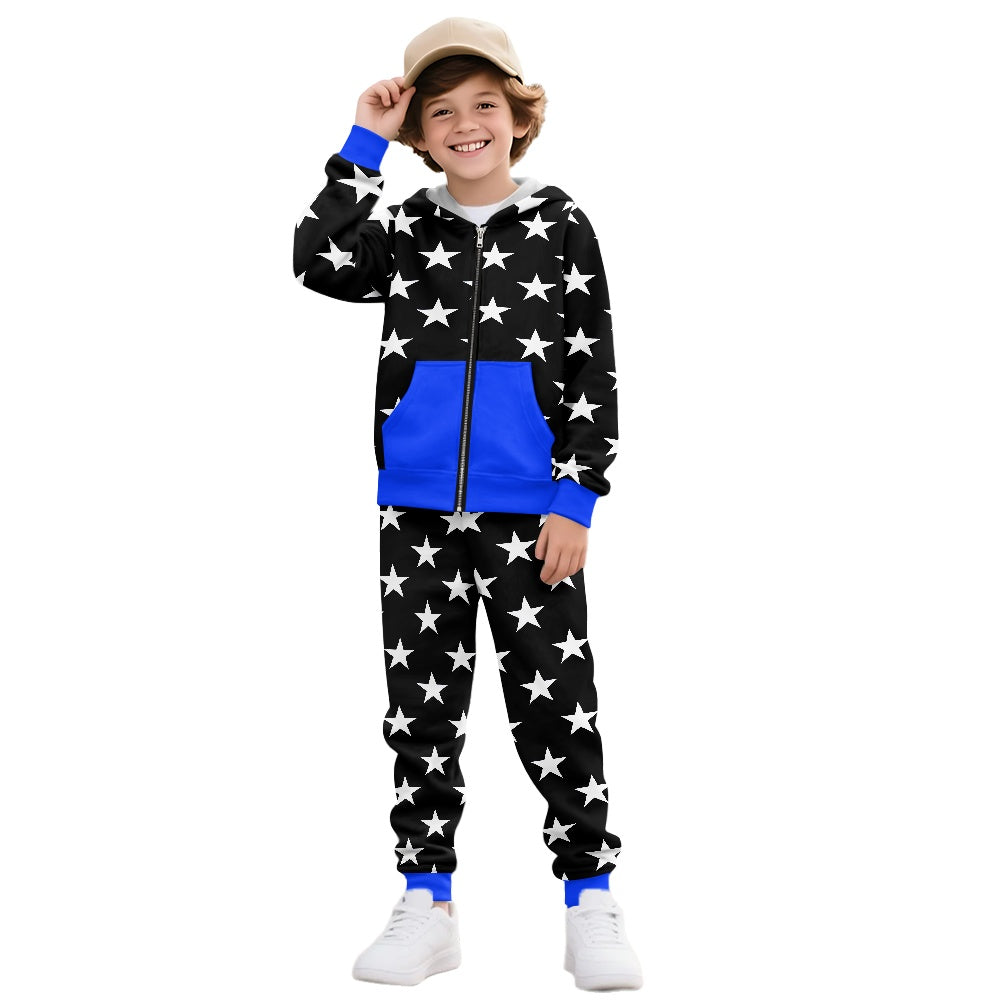 Thin Blue Line Flag Inspired Unisex Kid's Zippered Sportswear Suit