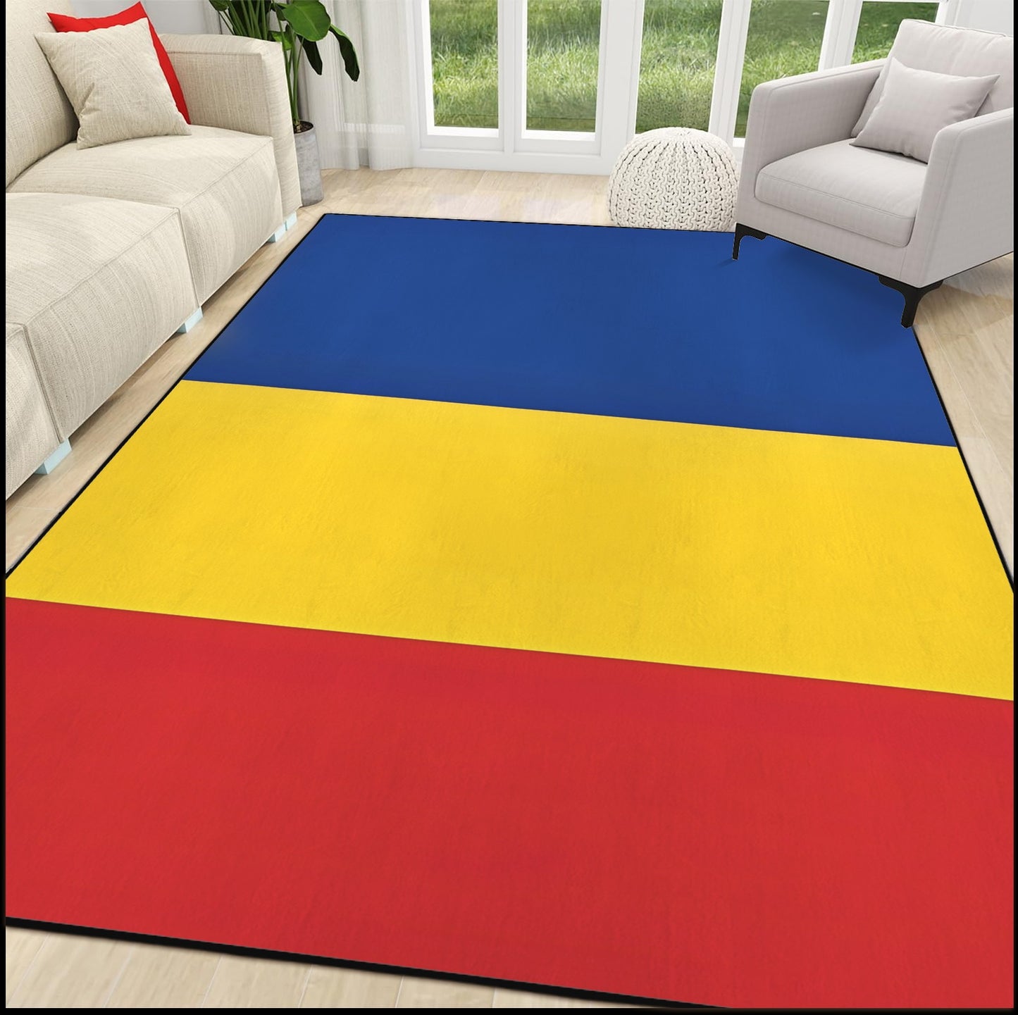 Romania Flag Inspired 84x60 Inch Area Rug with Black Binding (Made in the USA)