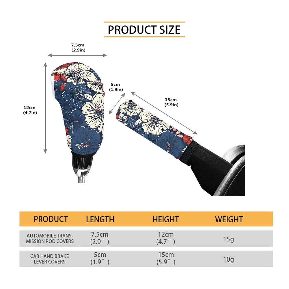 USA/American Flag Inspired Hawaiian Floral Pattern Gear Lever Cover+Hand Brake Cover