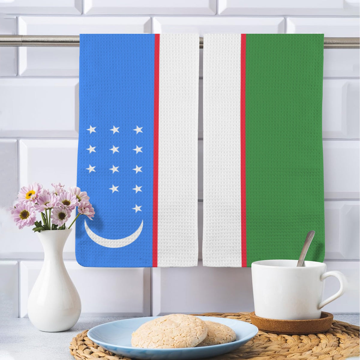 Uzbekistan Flag Inspired Kitchen Towel 40X60cm (Pack of 2) | Printed In the USA