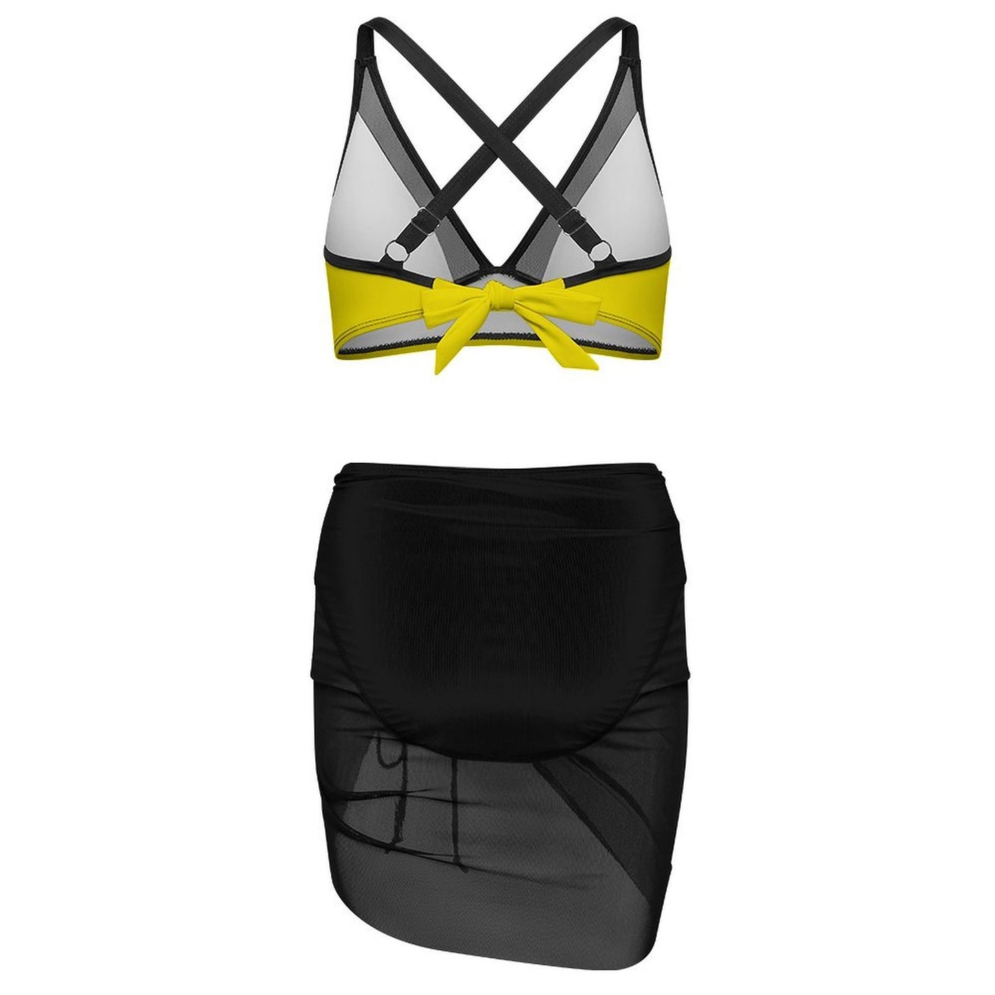 Thin Gold Line Flag Inspired Women's Mesh Drawstring Skirt and Swimsuit Set