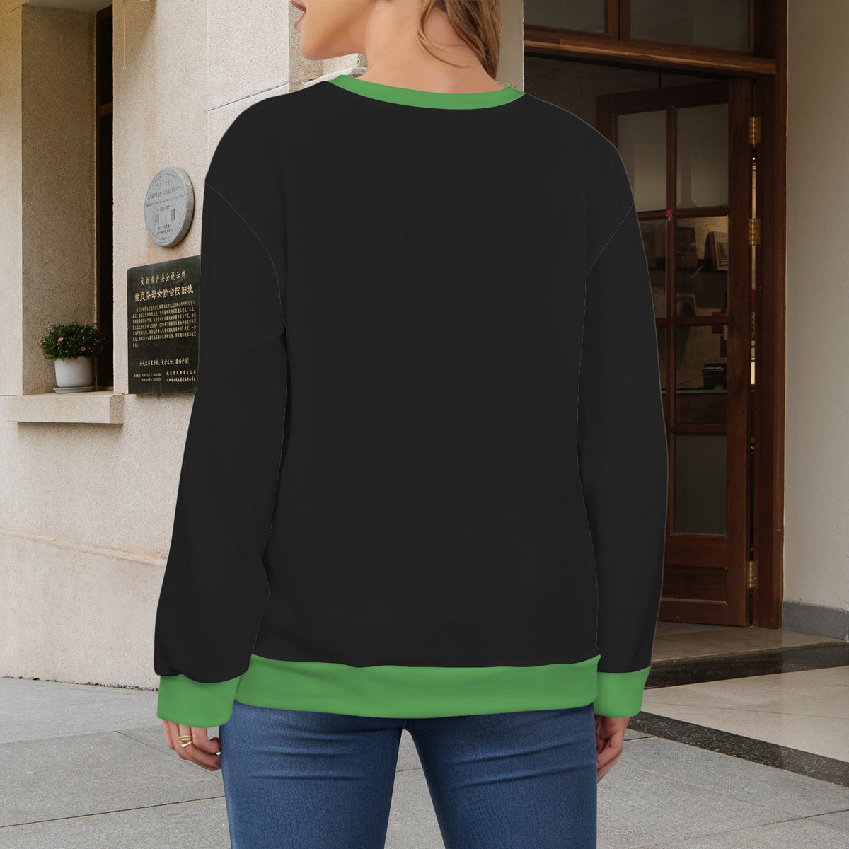 Thin Green Line Flag Inspired Women's Crew Neck Sweater Printed in the USA