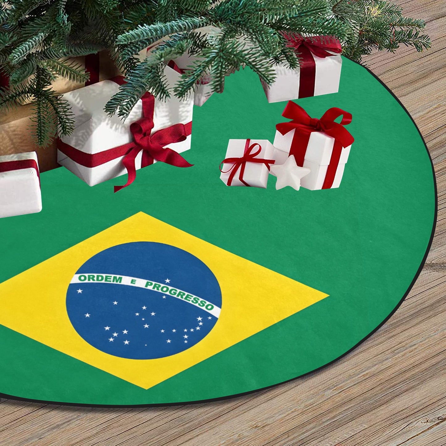 Brazil Flag Thick Christmas Tree Skirt 47" x 47"