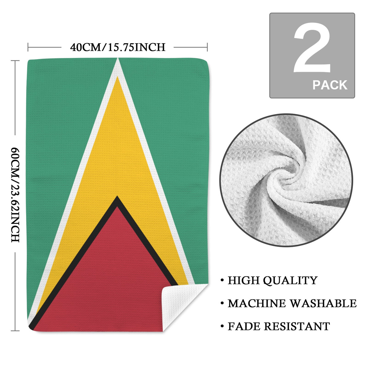 Guyana Flag Inspired Kitchen Towel 40X60cm (Pack of 2) | Printed In the USA