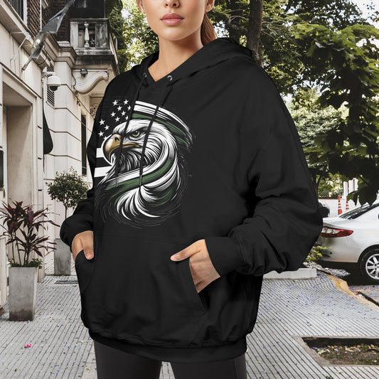Thin Green Line Flag Inspired Eagle Women's Hoodie Made in the USA