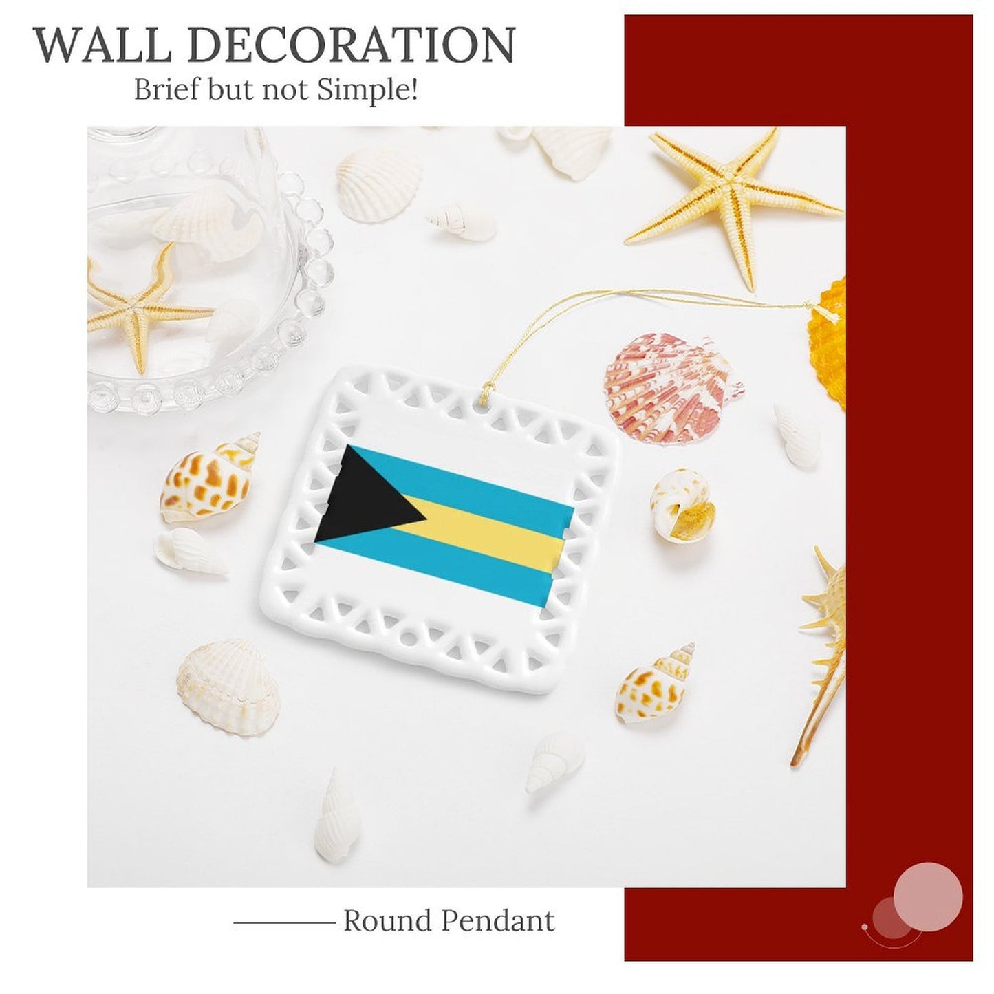 Bahamas Flag Inspired Square Ceramic Ornament Made in the USA