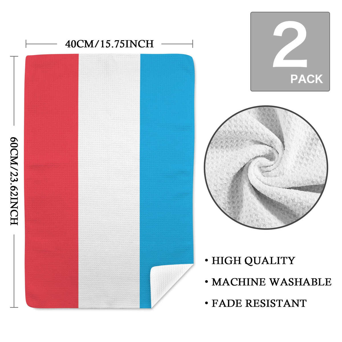 Luxembourg Flag Inspired Kitchen Towel 40X60cm (Pack of 2) | Printed In the USA