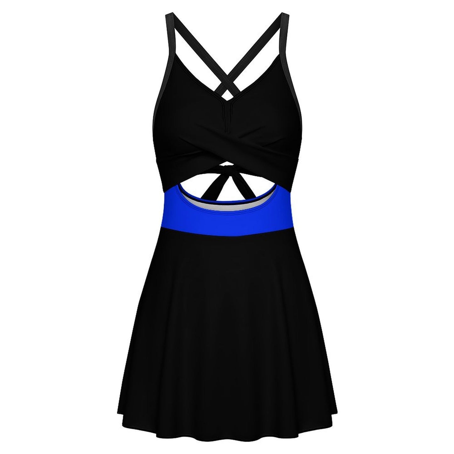 Thin Blue Line Flag Inspired Style-2 Women's V-neck One-piece Swimsuit with Cutout